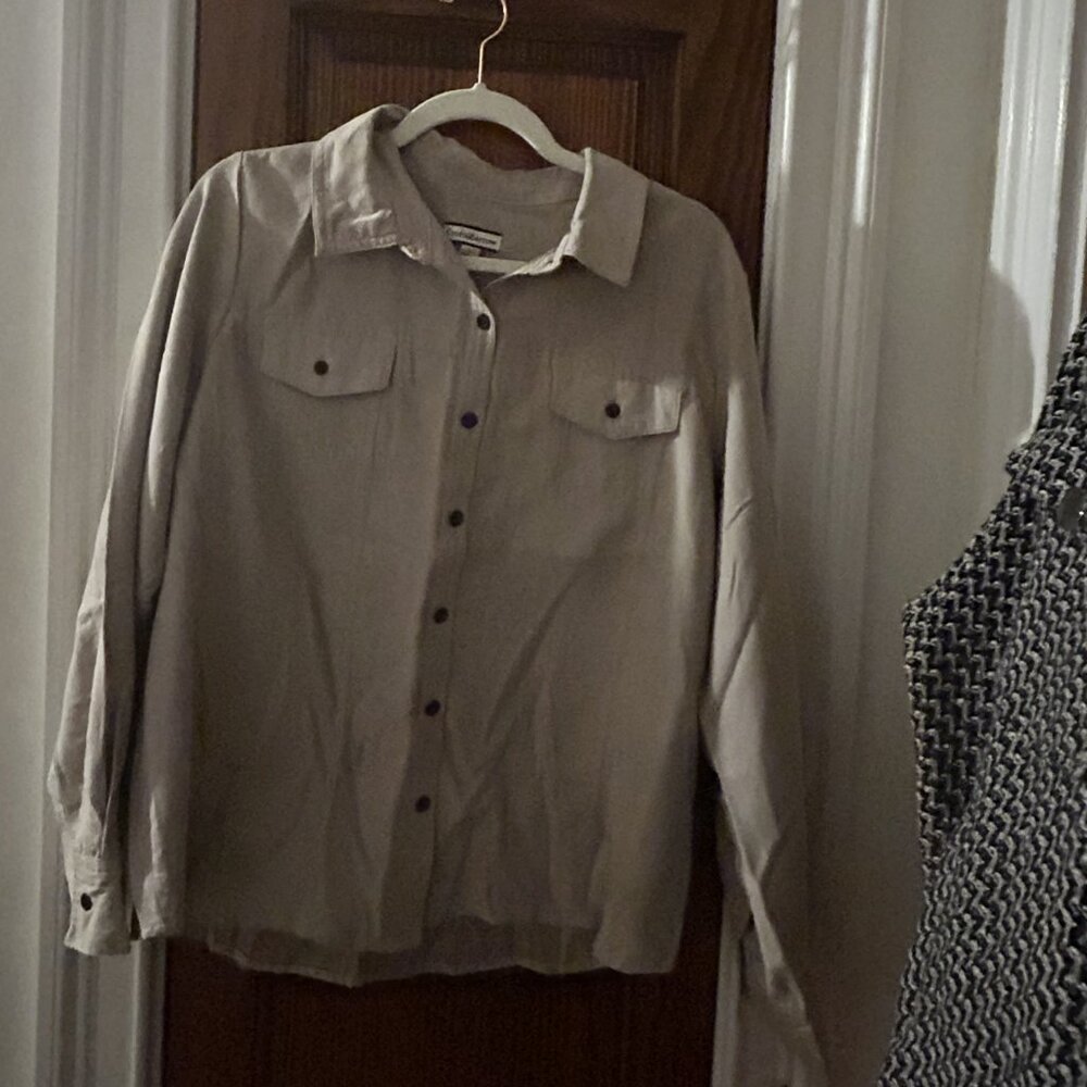 Brand New With Tags Faux Suede Beige Women's Size Large Button Down
